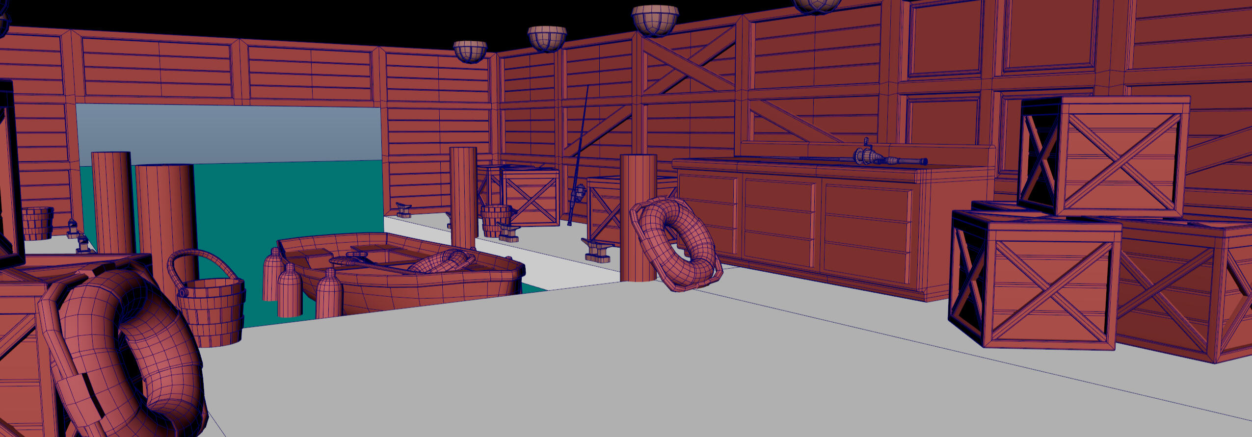 Boathouse Interior 1 Wireframe