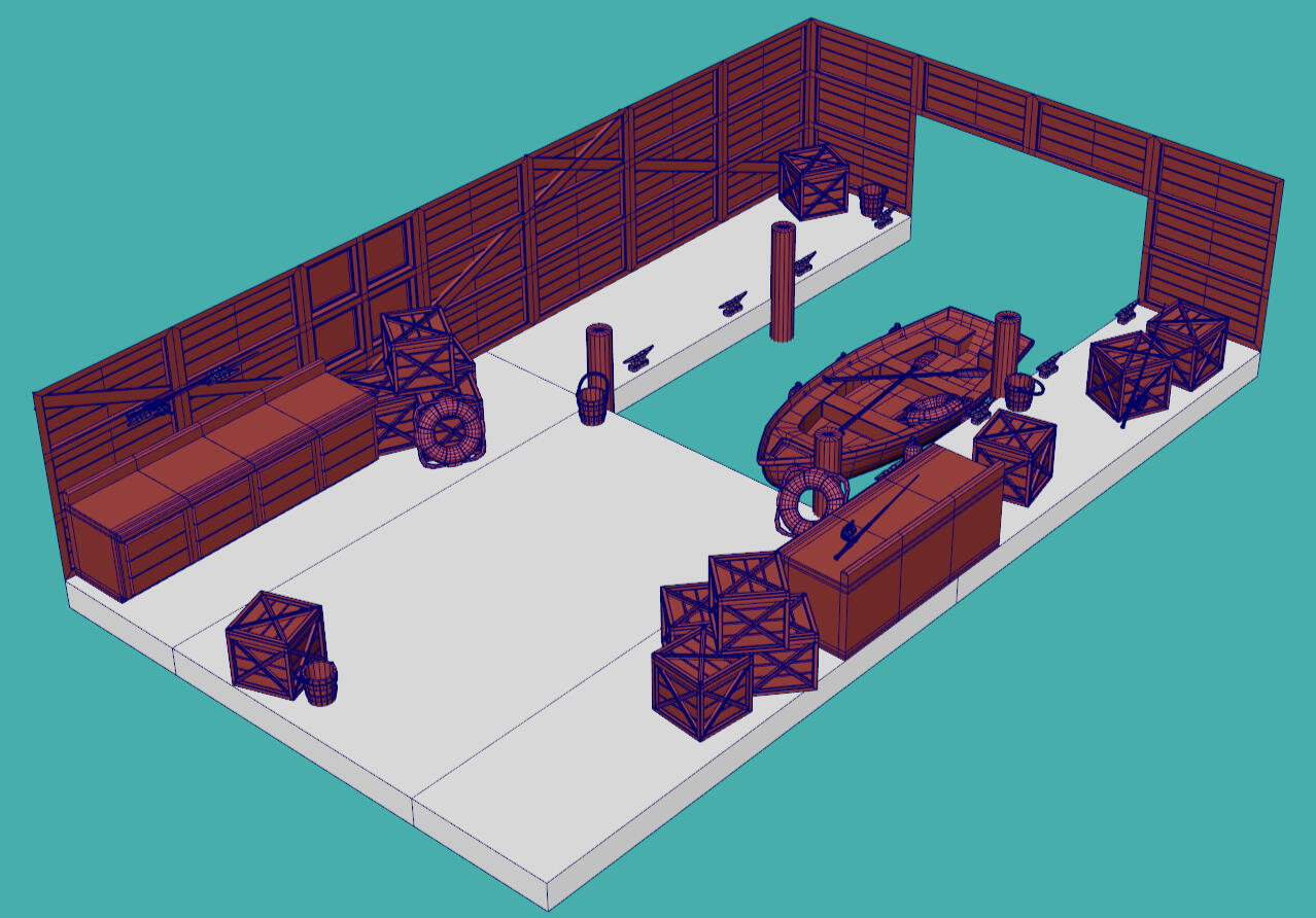 Boathouse isometric view Wireframe Boathouse isometric view Wireframe
